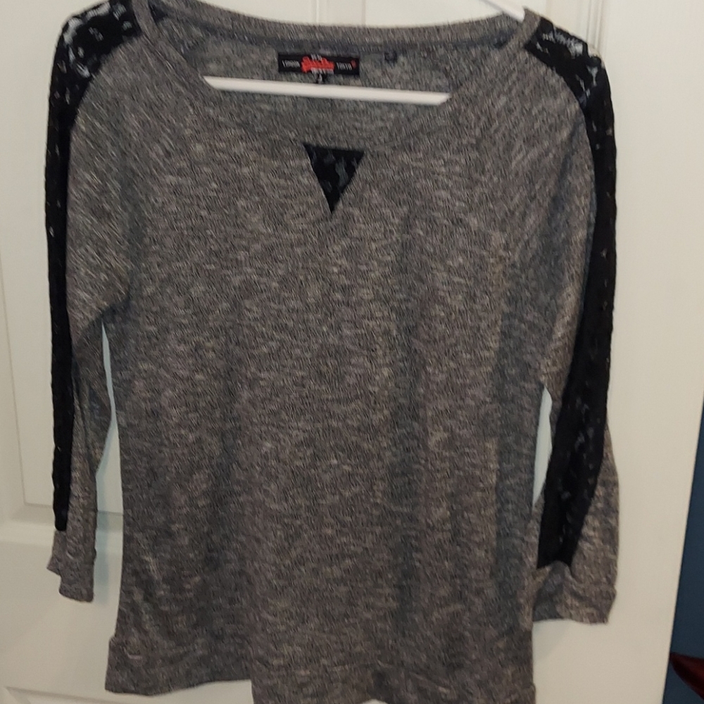 Superdry Gray Sweater Contrasting Black Lace Detail‎ Large